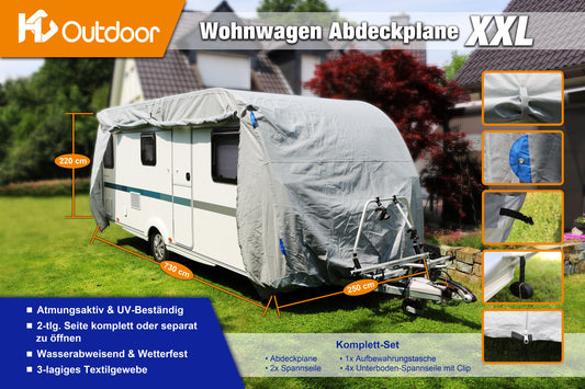 Wohnwagen Abdeckplane Größe XXL 732 x 250 x 220 cm