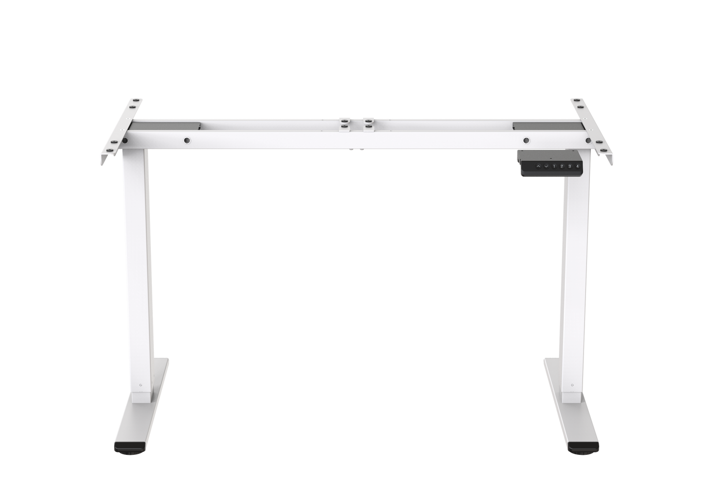 Das HC Home & Living Elektrisch höhenverstellbares Tischgestell 70-119 cm hat zwei stabile Beine, einen Querträger und ein Bedienfeld rechts. Es bietet ergonomische Flexibilität; Tischplatte nicht enthalten.