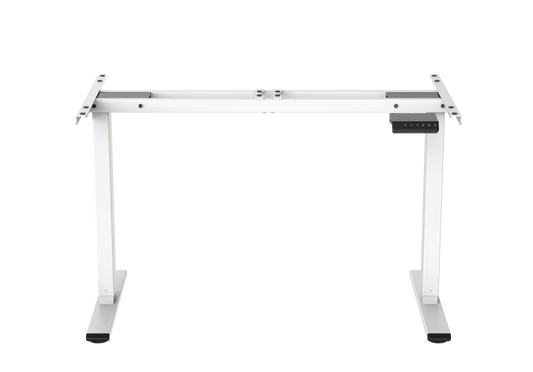 Das HC Home & Living Elektrisch höhenverstellbares Tischgestell 70-119 cm hat zwei stabile Beine, einen Querträger und ein Bedienfeld rechts. Es bietet ergonomische Flexibilität; Tischplatte nicht enthalten.