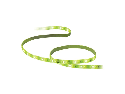 Der WiZ LED Strip 2m von WiZ ist S-förmig auf weißem Hintergrund aufgewickelt. Er verfügt über gleichmäßig verteilte leuchtende LEDs und unterstützt eine intelligente Lichtsteuerung für individuell anpassbare Effekte.